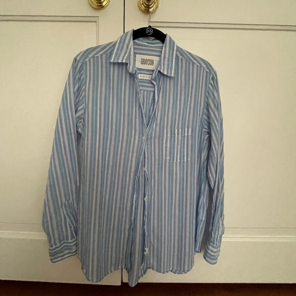 Grayson The Hero Blue, White and Turquoise Striped Tissue Cotton Shirt